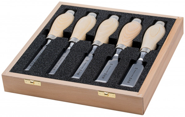 Set di scalpelli corti MHG in una scatola di legno